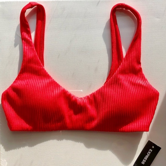 Express Solid Coral Pink Ribbed Sports Bra Top - Picture 9 of 10